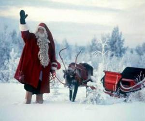 пазл Санта размахивая своими сани